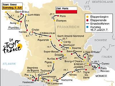 Der Etappenplan der 95. Tour de France.